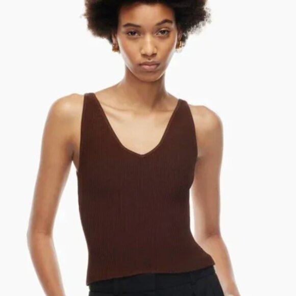 Aritzia Babaton Brown Sculpt Knit Double V-Neck Tank - Picture 1 of 12